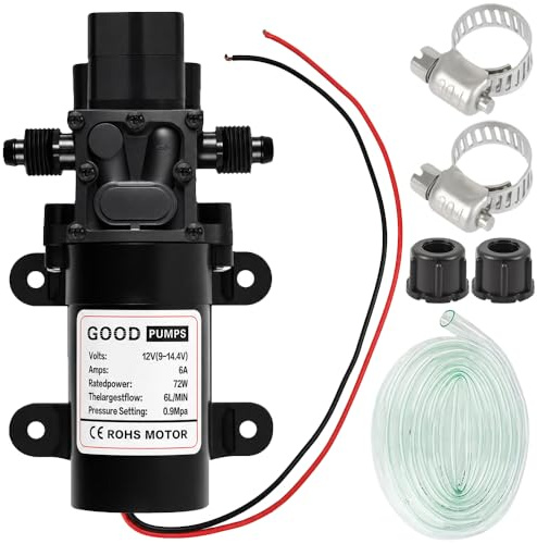JYUDAUFU DC 12V High Pressure Water Pump, 6L/Min G1/2 20mm Self Priming Diaphragm Pump with 2 Adjustable Hose Clamp for Water Tap, Car Washing, with Water Tube
