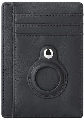 vevlo AirTag Porte Carte Homme/Femme en Cuir Noir Protection RFID, Porte Cartes Bancaire Fin, Minimaliste Portefeuille Airtag, Identité, Respectueux des Animaux