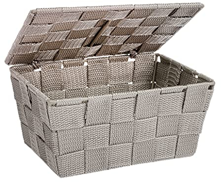 Wenko Cesta para el baño Adria con Tapa Taupe - Cesta para el baño con Tapa, Polipropileno, 19 x 10 x 14 cm, Taupe