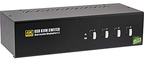 InLine 63644I KVM Desktop Switch, 4-fach, Dual-Monitor DisplayPort 1.2, 4K, USB 2.0, Audio