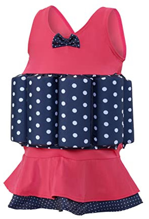 Konfidence Schwimmeranzug, traditioneller Kinder-Badeanzug für 1–5 Jahre, mit verstellbarem Auftrieb/abnehmbarem Schaumstoff, superweiches, Flexibles Lycra (rosa Punkte, 1–2 Jahre)
