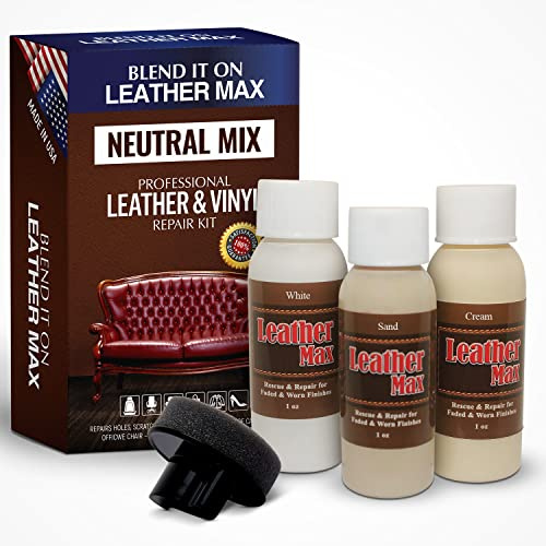 Leather Max Quick Blend Refinish and Repair Kit, Restore Sofas, Recolor Furniture & Repair Car Seats, Jackets, Sofa, Boots, 3 Color Shades to Blend with/Leather Vinyl Bonded and More (Neutral Mix)