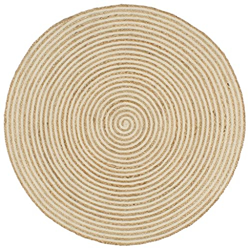 vidaXL Teppich Handgefertigt mit Spiralen-Design Wohnzimmerteppich Jute Teppich Kurzflor Handwebteppich Naturteppich Geflochten Weiß 90 cm