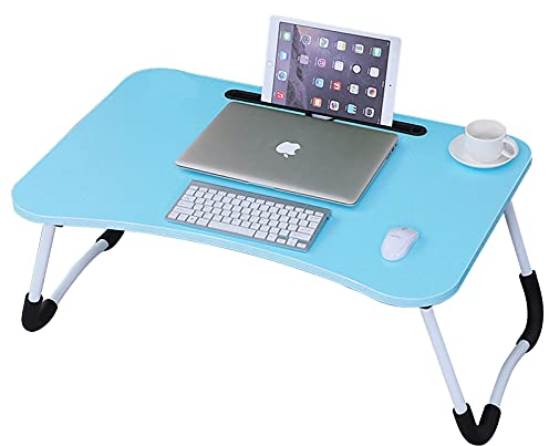 CLIPOP Laptop Bed Table,Portable Lap Desk Bed Tray Laptop with Foldable Legs Folding Breakfast Serving Coffee Tray Notebook Stand Reading Holder for Couch Sofa Floor Kids (Blue)