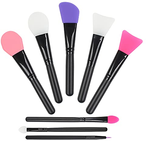 Jubaopen 8PCS Pinceaux Masque Visage en Silicone, Pinceau Silicone Visage, Brosse de Masque, Pinceau Applicateur Masque pour Masque, Lotion pour le Corps ou Masque Mixte(Multicolore)