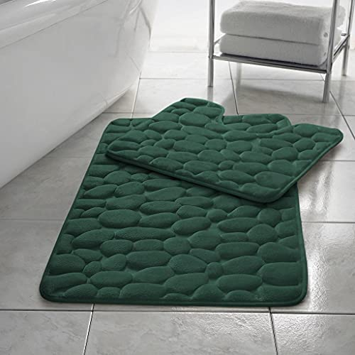 Comfort Collections Badematten-Set aus Memory-Schaum, Kieselsteine, 2-teilig, weich, saugfähig, rutschfest, 50 x 80 cm, WC-Vorleger (50 x 40 cm)