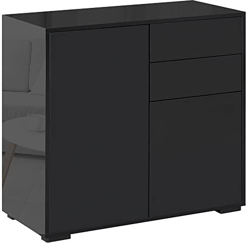 HOMCOM High Gloss Frame Sideboard, Side Cabinet, Push-Open Design with 2 Drawer for Living Room, Bedroom, Black