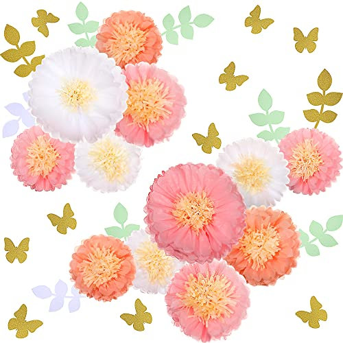 Rosa Weiß Papier Pom Poms Kit Hängende Seidenpapier Pom Poms für Baby Shower Kinderzimmer Partys Geburtstag Hochzeit und Andere Anlässe