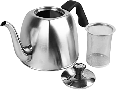 Maestro MR-1333-Tea Teekanne mit Deckel und Sieb 1,1L Wasserkessel Wasserkocher für Herd Induktion Edelstahl Teekessel, Silber/Schwarz