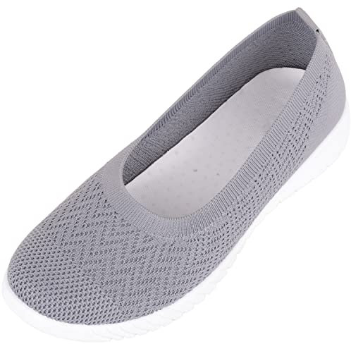 Womens Easy Slip On Knitted Style Lightweight Summer Holiday Shoes Pumps - Grey - UK 5 / EU 38