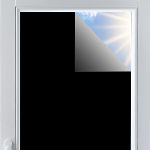 Verdunklungsstoff Meterware 100% Sonnenschutz verdunkelnder Stoff mit Thermobeschichtung lichtundurchlässig für Fenster Dachfenster Wohnwagen Blackout (100 x 145cm, Schwarz)