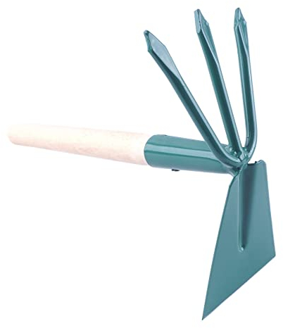 Bauster® Binette à main avec griffes – Petite binette de jardin et cultivateur 2 en 1, désherbeur avec poignée en bois, ameublissant de sol pour parterre surélevé, balcon et parterres de fleurs