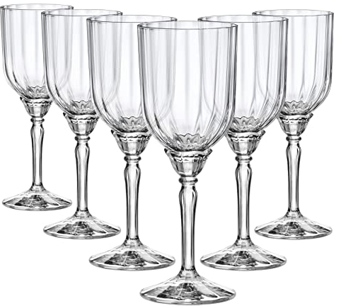 Bormioli Rocco 6 bicchieri da cocktail Florian trasparenti da 245 ml, stile antico art deco, bicchiere da cocktail, vino, gin, margarita