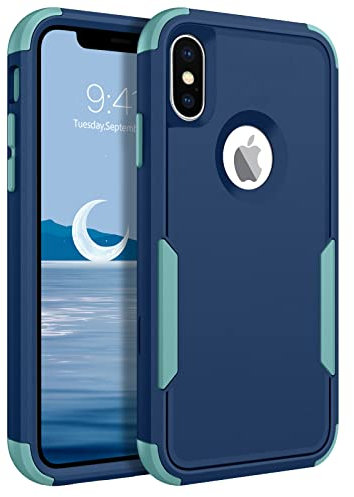 DUEDUE for iPhone X Case, Phone Case for iPhone XS, Heavy Duty 3 in 1 Rugged Shockproof Hybrid Hard PC Soft TPU Bumper Drop Protective Girls Women Men Boys Cover for iPhone X/XS 5.8, Navy Blue