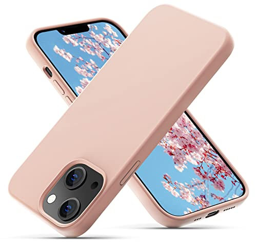 OitiYaa Silicone Case Compatible with iPhone 14 Case 6.1 Inch, Soft Ultra Slim Protective Shockproof Liquid Silicone Phone Case with Anti-Scratch Microfiber Lining, Sand Pink