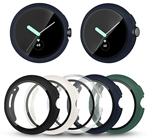5 Stück Case Kompatibel für Google Pixel Watch 3/2/1 (41mm) - Displayschutz, Hülle, Schutzglas + Harte PC Case Cover