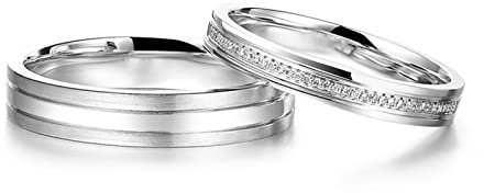 AMDXD Echtes Ringe Diamant 0.04ct, 2Pcs Solitärring Platin Klassiker Design Trauringe Hochzeitsring Diamantring, Damen 56 & Herren 56