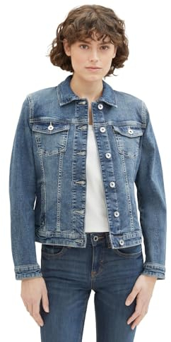TOM TAILOR Damen Basic Jeansjacke, 10120 - Used Dark Stone Blue Denim, M