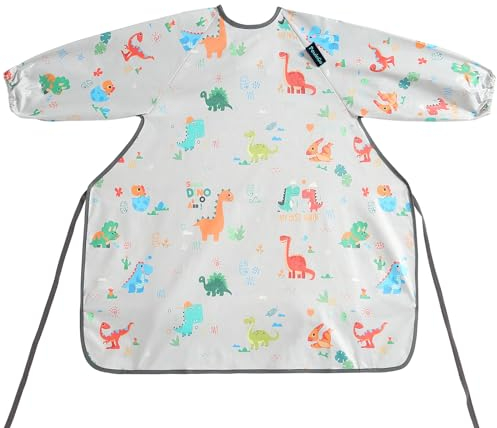 PewinGo Bavoir Bébé avec Manches Imperméables, se Fixe à Votre Chaise Haute, Bavoirs pour Bébé Confortables et Doux pour BLW 6 mois à 30 mois