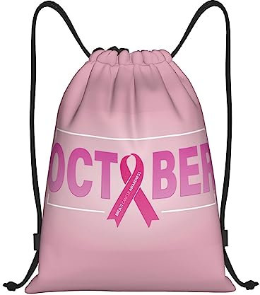 IUBBKI Sensibilisation au cancer du sein ruban rose en octobre sac à dos à cordon étanche sac de plage sac de sport petit sac à dos de voyage sac à dos de sport pour femmes hommes