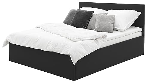 HEALANCY Polsterbett - Modern Double Bed - Schlafbett - Bett für Schlafzimmer - Doppelbett mit Lattenrost - Schwarz - 160x200 cm