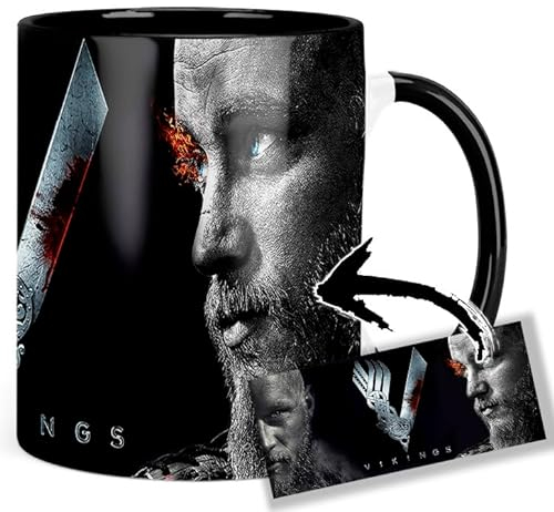 Vikings Ragnar Lodbrok Travis Fimmel Tasse Innen & Henkel Schwarz Keramikbecher Mug