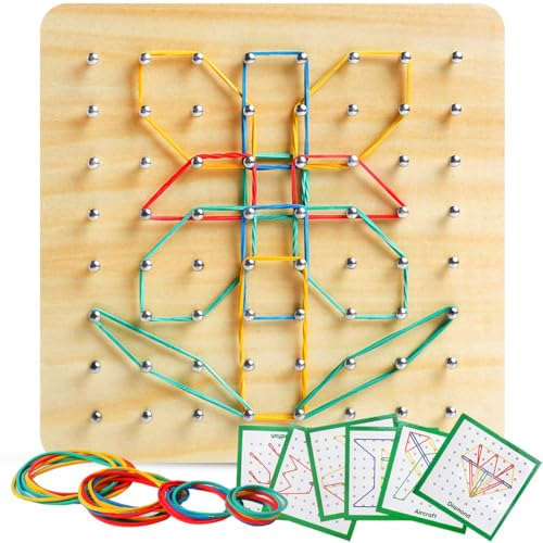 Skrtuan Holzbasiertes Geoboard – Montessori Lernspielzeug für Kinder, Kreativ-Puzzle zur Förderung des räumlichen Denkens und der Feinmotorik, ideal für 3-6-Jährige