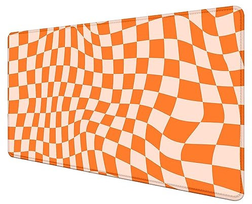 SXCKANG Grand tapis de souris à carreaux orange bohème rose, tapis de souris kawaii étendu, tapis de souris pour clavier, accessoires de bureau pour femme, décoration de bureau, 90 x 40 cm