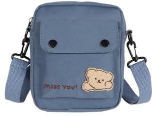 PORRASSO Mädchen Umhängetasche Niedlicher Kleiner Bär Schultertasche Nylon Schulrachnzen Damen Messenger Tasche Crossbody Bag für Reisen Täglichen Gebrau Blau