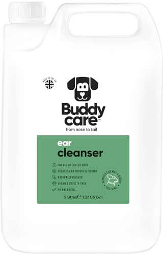 Buddycare | Hundöron renare | Lugnande rengöringslösning för hundöron | Naturliga ingredienser med Aloe Vera, 5 L
