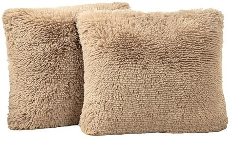 TOONOW Ensemble de 2 housses de coussin décoratives en fausse fourrure pour canapé, salon, chambre à coucher, 45 x 45 cm, coussin non inclus