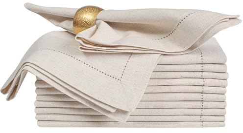 Limecasa Flachs Stoffservietten mit Hohlsaum, 50,8 x 50,8 cm, naturfarben, 12 Stück