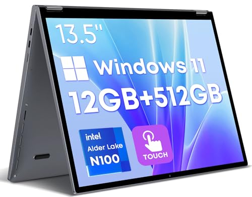 CHUWI FreeBook - Laptop con pantalla táctil 2 en 1 de 13.5 pulgadas, SSD de 512 GB LPDDR5, Intel N100 de 12ª generación (hasta 3.4 GHz), SSD de 1 TB Expand, FHD 2256 x 1504, portátiles Windows 11,