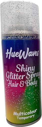 Hue Waves Multicolour Hair & Body Glitter Spray 120ml – Instant Sparkle for Festivals & Parties, Easy Wash-Out, Cruelty-Free, Gift-Ready Rainbow Box