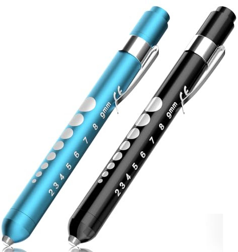 RISEMART Pupillenleuchte, Diagnostikleuchte Penlight Krankenschwester Rettungsdienst Zubehör mit Pupillenmessgerät und Lineal (Schwarz und Blau)