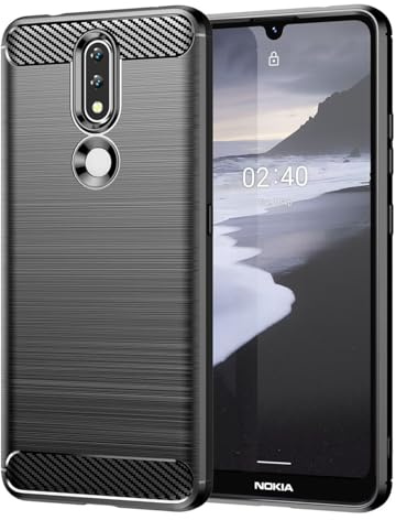 Sidande Hülle für Nokia 2.3 hülle, Ultradünne Handyhülle mit stoßdämpfendem Carbon-Fiber-Design aus TPU-Gummi Robuster Schutzhülle für Nokia 2.3 Schwarz
