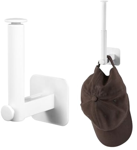 NQEUEPN 2pcs Adhesive Hat Hanger for Closet, Baseball Hat Hook Hat Rack Organizer for Wall, Stretchable Hat Storage Organizer Hat Holder for Baseball Cap Bedroom Door Wardrobe (White)