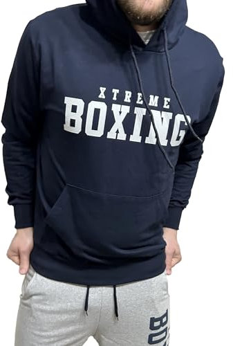XTREME BOXING - Felpa in Cotone Leggero con Cappuccio, Tasca Frontale a Marsupio, Felpa della Tuta Uomo in Cotone, Sportiva, Casa, Palestra, Jogging, Tempo Libero XF200C (XXL, Navy)