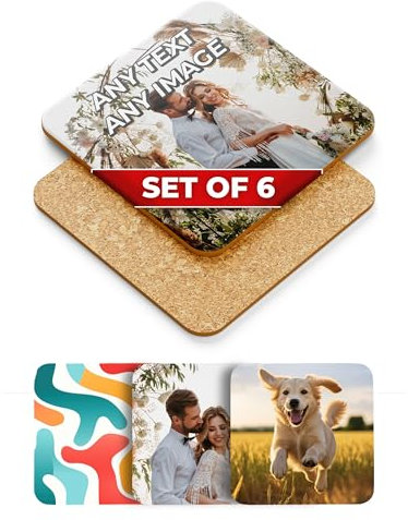 PERSONALISED MATTE Finish SQUARE Coasters Any Photo Custom Kitchen Decorative Gift Idea Coaster Set Housewarming (6)
