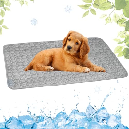 LEZUAN Cooling Mat for Dogs and Cat, Heat Relief Pet Cooling Mat for Crates, Kennels and Beds - Portable and Washable(Grey,40x50cm)