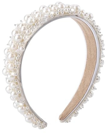 Bandeau de Perles,Fausse Perle Bandeaux de Mariée de Perles Serre Tête Perle Femme Mariage Epais Rétro Perle Serre Tete de Mariée pour Femme et Fille