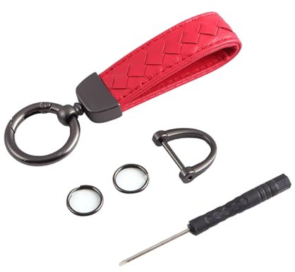 CGEAMDY Porte-Clés Cuir Véritable Pour Les Clés De Voiture, Porte-Clés De Voiture En Métal Et En Cuir Avec Anneau En D Antiperte, Porte-Clés Voiture Peau De Tressée à La Main Accessoires(Rouge)