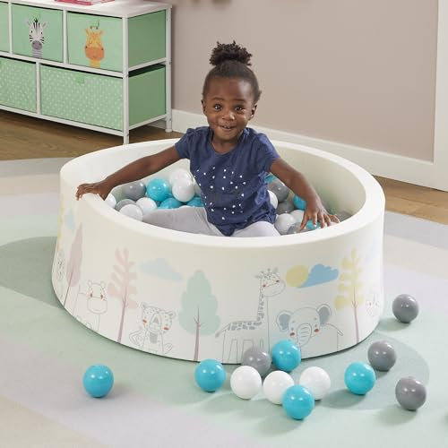 Liberty House Toys LHTJUNGPIT Soft Foam Ball Pit Jungle Pattern Complete with 200 Balls, White, H30 x W90 x D90