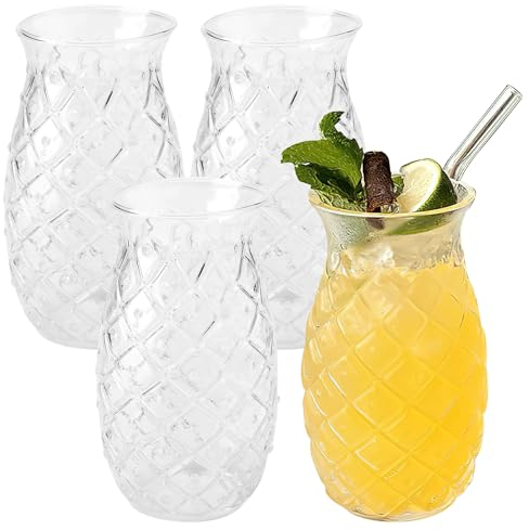 DAKLUNAR Lot de 4 verres à ananas Pina, 400 ml, verres à cocktail, verres de fête transparents en été, verres à café glacé, verres à jus, verres à long drink, verres à eau pour camping, fête, cadeau