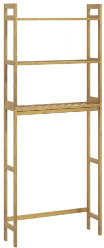 kleankin Estantería sobre Inodoro de Bambú Estantería de Baño con 3 Estantes y Alfombrillas Antideslizantes Antivuelco Estilo Moderno 68x20x165 cm Natural