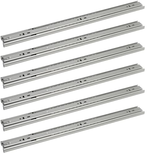 Herrselsam Schubladenschienen Vollauszug 3 Paar (6 Stück) 350 mm 45kg Drawer Slides 3-fach Teleskopschiene Federdämpfung, verzinktes Eisen Silber, Auszugsschienen für Holzschubladen und Büromöbel