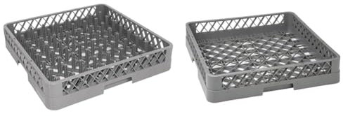 NISBETS Vogue Plate Dishwasher Rack, Grey, Dimensions: 100(H) x500(W) x500(D) mm & Vogue Open Cup Dishwasher Rack, Grey, Dimensions: 100(H) x500(W) x500(D) mm
