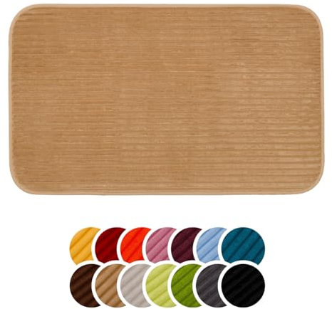 liebling Badteppich mit Anti-Rutsch-Beschichtung aus PVC Noppen, Cord-Optik, 100% Polyester, Serie Potsdam, 50 x 70 cm, 30 Grad waschbar, Fußbodenheizung geeignet, Farbe: Taupe