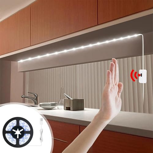 xinxinyu 2m Motion Sensor LED Strip Lights,USB Rechargeable LED Cold & Warm Night Light, Auto on/Off, Battery Powered for Closet, Cabinet, Kitchen, Stairs, Under Bed Indoor Lighting (Cold Light)