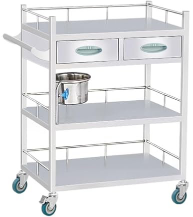 ZYJIX 2-lagiger Medizinischer Rollwagen Aus Edelstahl Für Maximale Belastung Im ästhetischen Medizinischen Labor, Klinik, Krankenhaus(Size:66×44×86cm,Color:Doppelte Schublade)